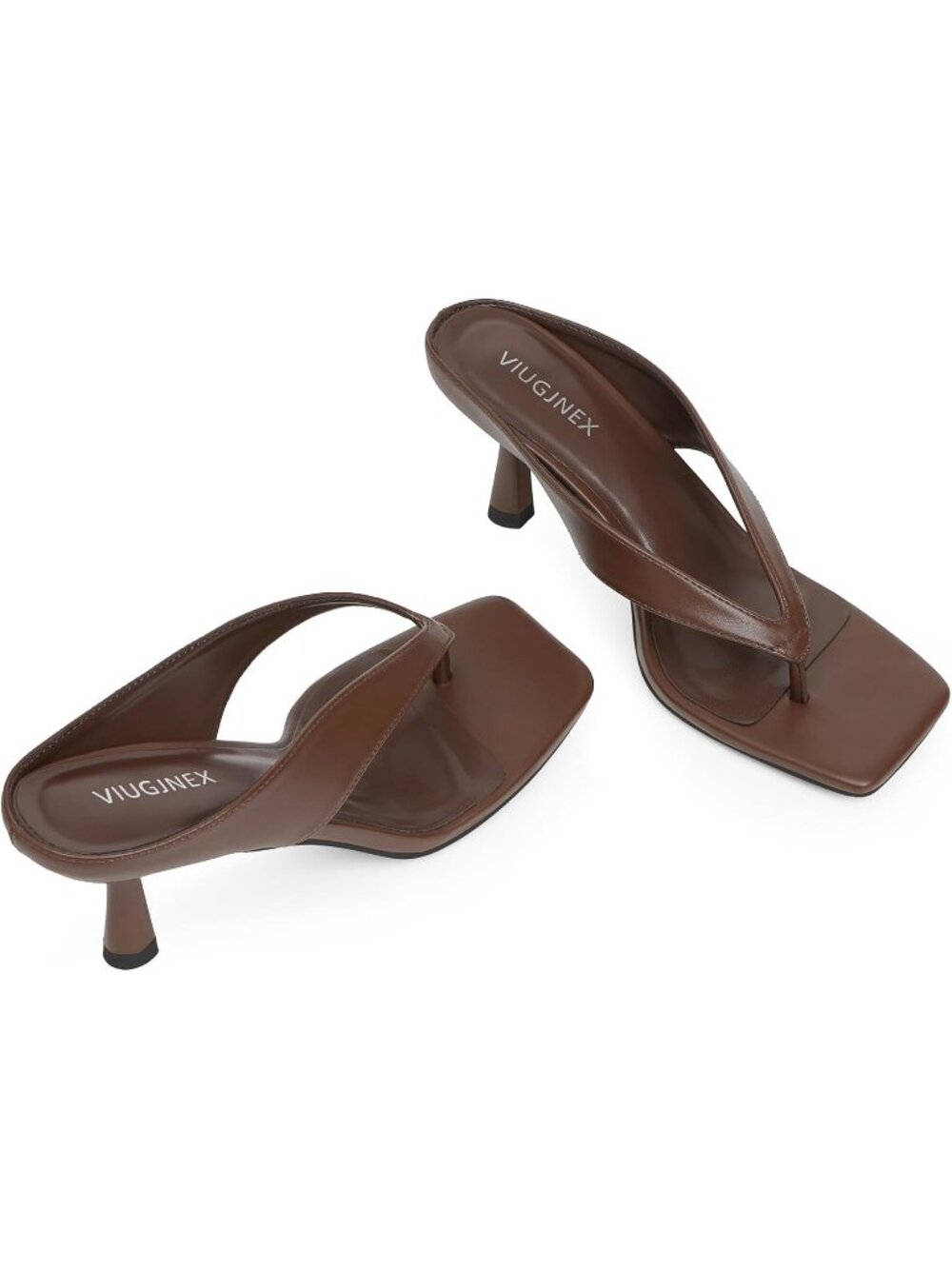 Women’s Brown Square Open Toe Low Kitten Heels Flip Flop Slip On Slide Shoes - Picture 5 of 6